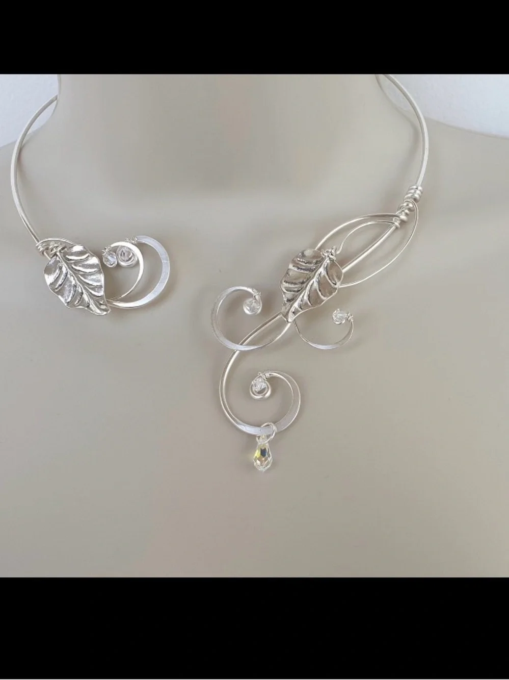 NIB 925 Silver Plaited Leaf Open Necklace/bridal Choker- Elven Necklace Unworn - Picture 3 of 5